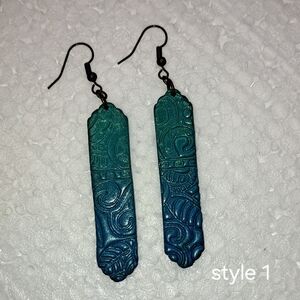 Teal and Blue Embossed Earrings Clay